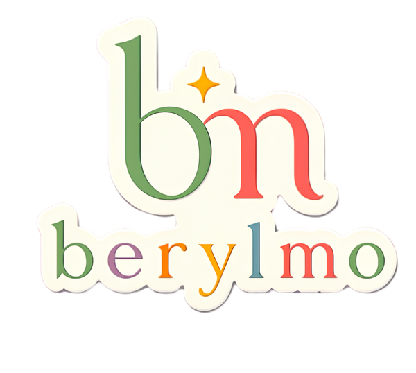 A die-cut sticker featuring the stylized text 'b m' with a small yellow star above and 'berylmo' below in multicolored lowercase letters, shown on a plain white background.